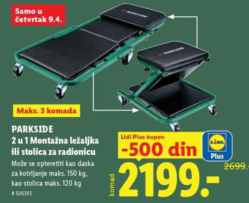 PARKSIDE 2 u 1 Montažna ležaljka ili stolica za radionicu