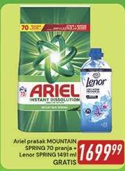 Ariel prašak MOUNTAIN SPRING 70 pranja + Lenor SPRING 1491 ml