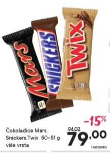 Čokoladice Mars, Snickers, Twix