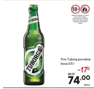 Pivo Tuborg povratna boca 0.5 l