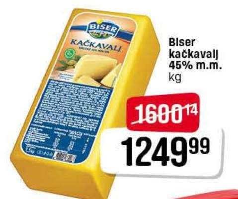 Biser kačkavalj 45% m.m.