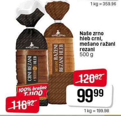 Naše zrno hleb crni, mešano ražani rezani