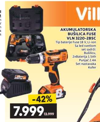 AKUMULATORSKA BUŠILICA FUSE VLN 3220-2BSC
