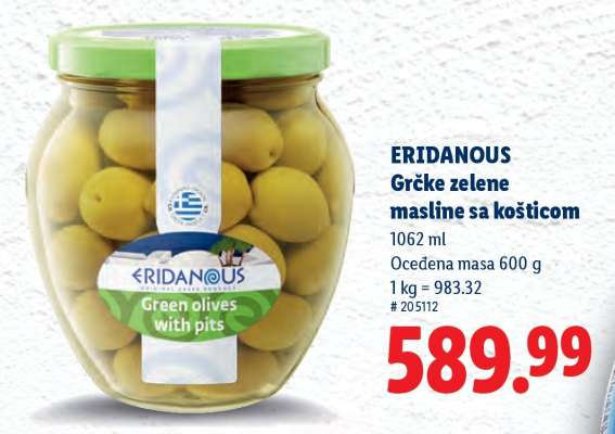 Eridanous Grčke zelene masline sa košticom