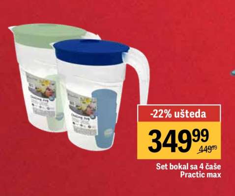 Set bokal sa 4 čaše Practic max