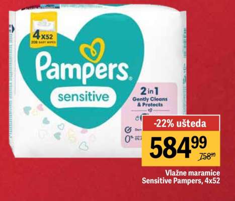 Vlažne maramice Sensitive Pampers, 4x52
