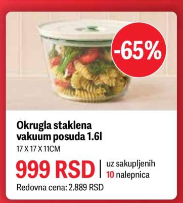 Okrugla staklena vakuum posuda 1.6l