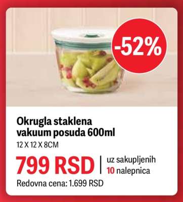 Okrugla staklena vakuum posuda 600ml