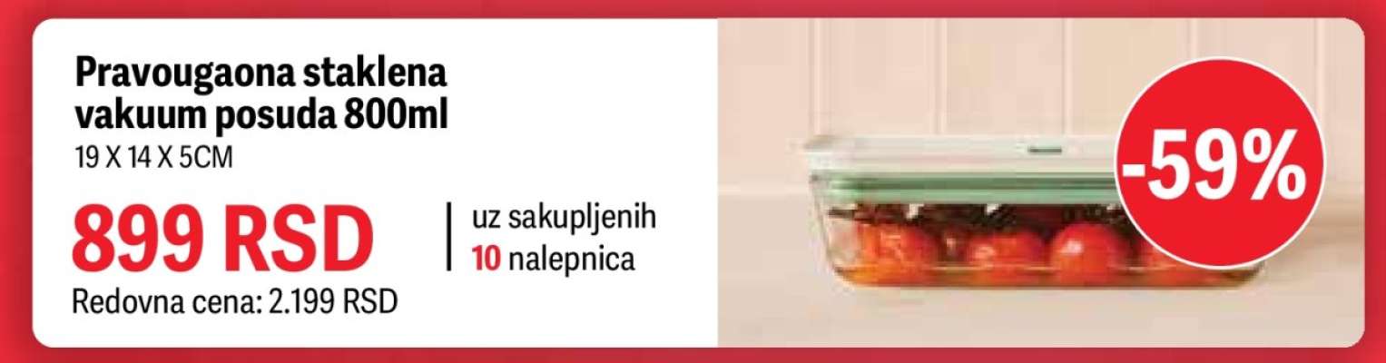 Pravougaona staklena vakuum posuda 800ml