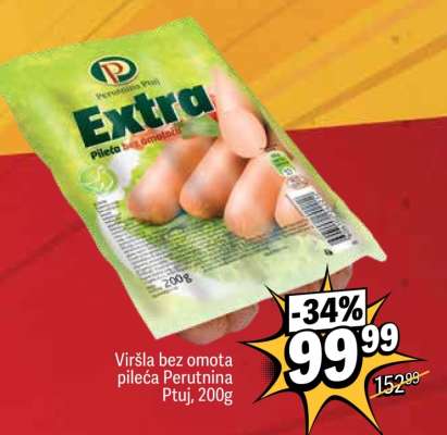 Viršla bez omota pileća Perutnina Ptuj 200g