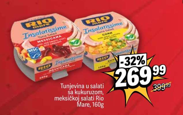 Tunjevina u salati sa kukuruzom , meksičkoj salati Rio Mare 160g