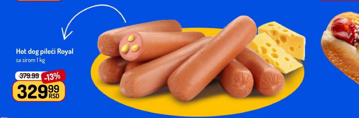Hot dog pileći Royal sa sirom 1 kg