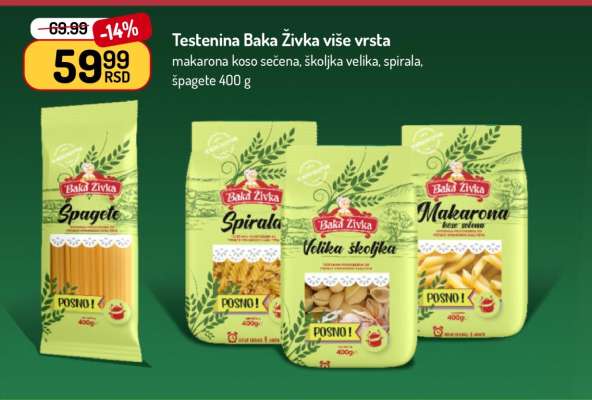 Testenina Baka Živka više vrsta