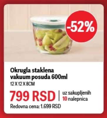 Okrugla staklena vakuum posuda 600ml