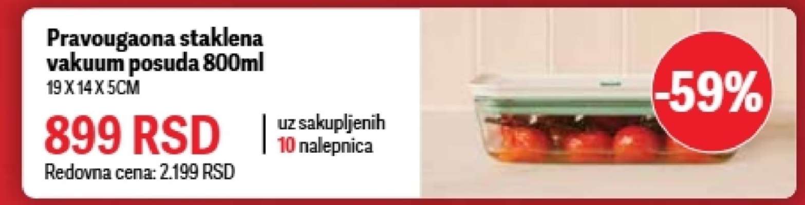 Pravougaona staklena vakuum posuda 800ml