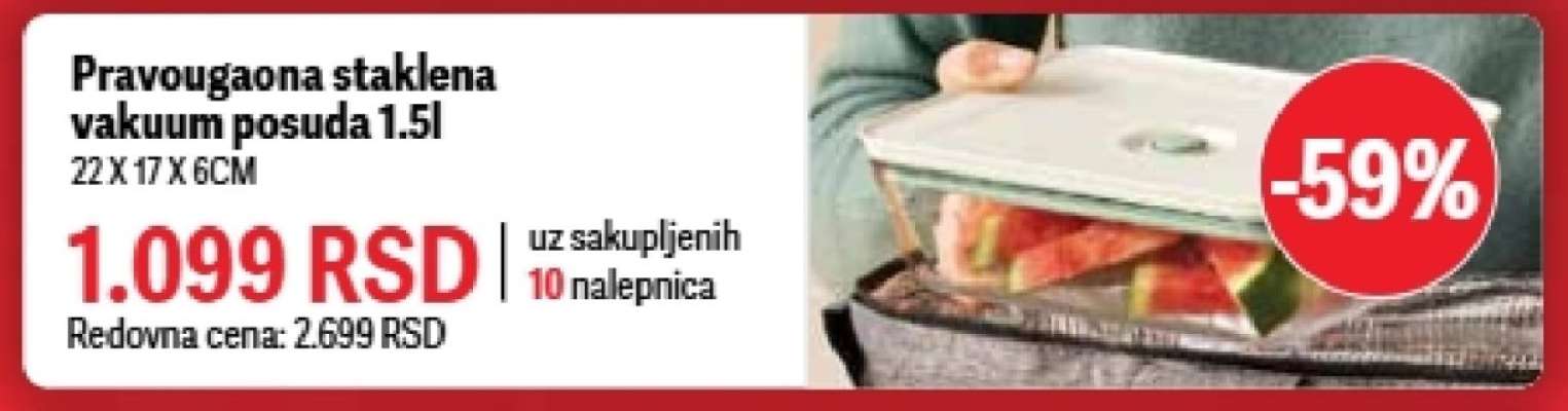 Pravougaona staklena vakuum posuda 1.5l