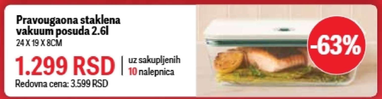 Pravougaona staklena vakuum posuda 2.6l