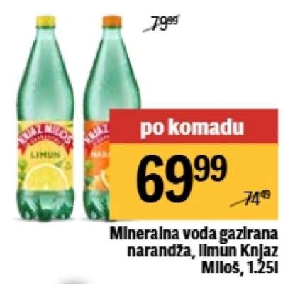 Mineralna voda gazirana narandža, limun Knjaz Miloš, 1,25l