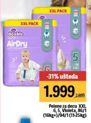 Pelene za decu XXL 6, 5, Violeta, 86/1 (16kg+)/94/1 (11-25kg)