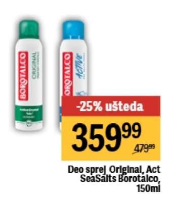 Deo sprej Original, Act SeaSalts, Borotalco, 150ml