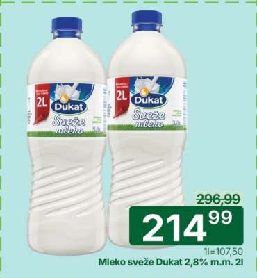 Mleko sveže Dukat 2,8% m.m. 2l