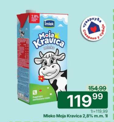 Mleko Moja kravica 2,8% m.m. 1l