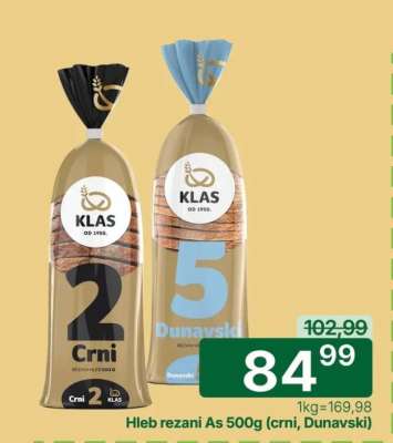 Hleb rezani Aš 500g (crni, dunavski)