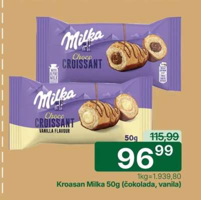 Kroasan Milka 50g (čokolada, vanila)