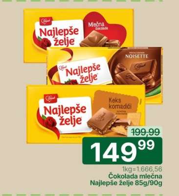 Čokolada mlečna Najlepše želje 85g/90g