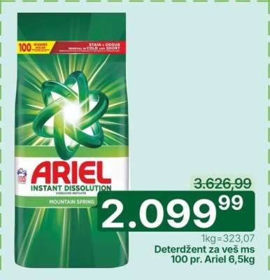 Deterdžent za veš ms 100 pr. Ariel 6,5kg