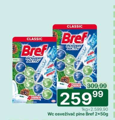 Wc osvěžovač pine Bref 2×50g