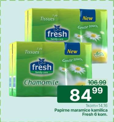 Papirne maramice kamilica Fresh 6 kom.