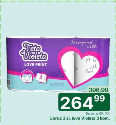 Ubrus 3 sl. love Violeta 3 kom.