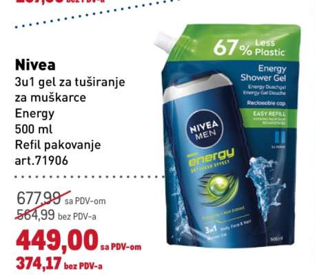 Nivea 3u1 gel za tuširanje za muškarce Energy