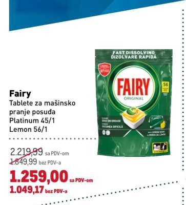 Fairy Tablete za mašinsko pranje posuđa Platinum 45/1 Lemon 56/1