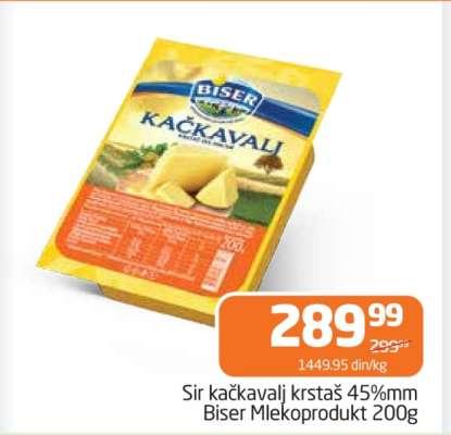 Sir kačkavalj krstaš 45%mm Biser Mlekoprodukt 200g