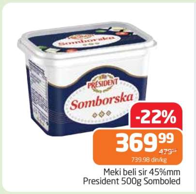 Meki beli sir 45%mm President 500g Somboled