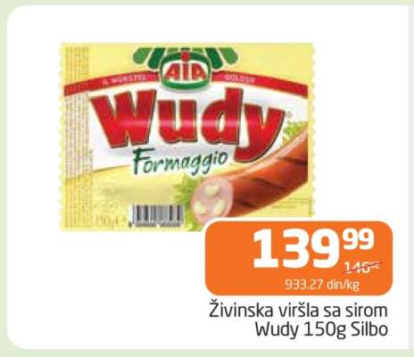 Živinska viršla sa sirom Wudy 150g Silbo
