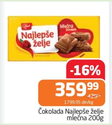 Čokolada Najlepše Želje Mlečna 200g