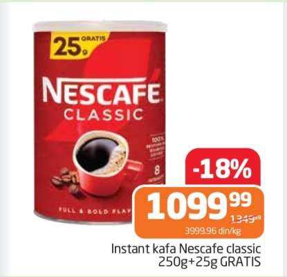 Instant kafa Nescafe classic 250g+25g GRATIS