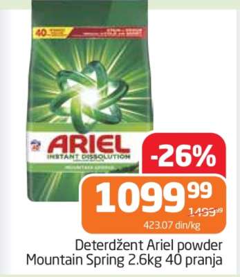 Deterdžent Ariel powder Mountain spring 2.6kg 40 pranja
