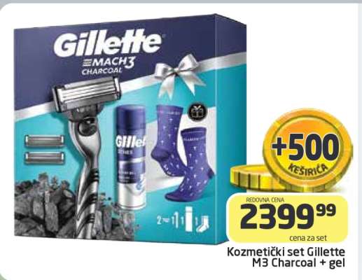 Kozmetički set Gillette M3 charcoal+gel