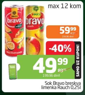Sok Bravo breskva limenka Rauch 0,25l