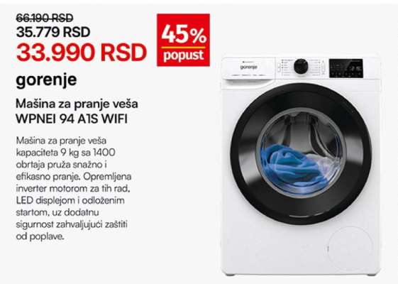 gorenje Mašina za pranje veša WPNEI 94 A1S WIFI