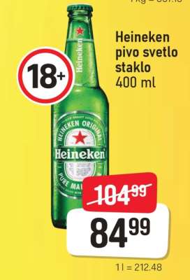 Heineken pivo svetlo staklo