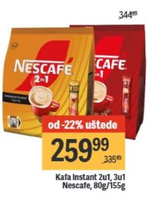 Kafa Instant 2u1, 3u1 Nescafe, 80g/155g
