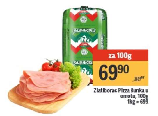 Zlatiborac Pizza šunka u omotu , 100g