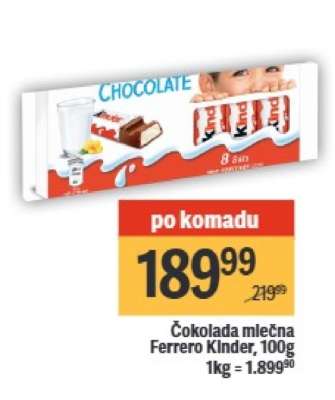 Čokolada mlečna Ferrero Klnder, 100g