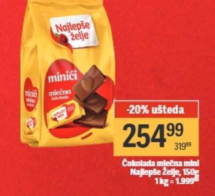 Čokolada mlečna mini Najlepše Želje, 150g
