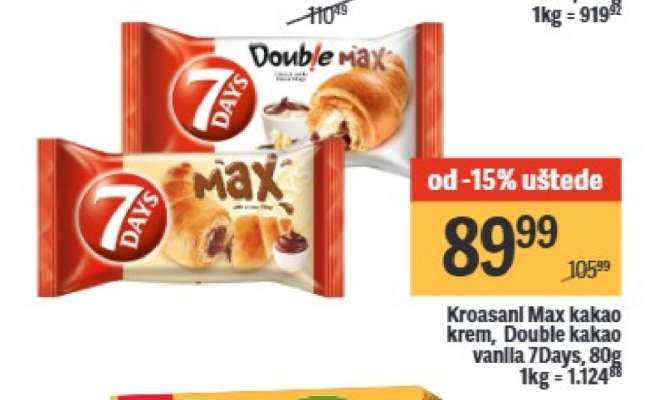 Kroasani Max kakao krem, Double kakao vanila, 7Days, 80g